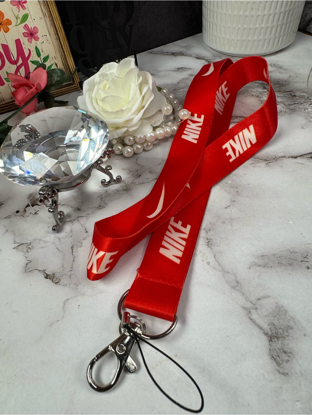 Nike Red Logo Lanyard with Metal Clip